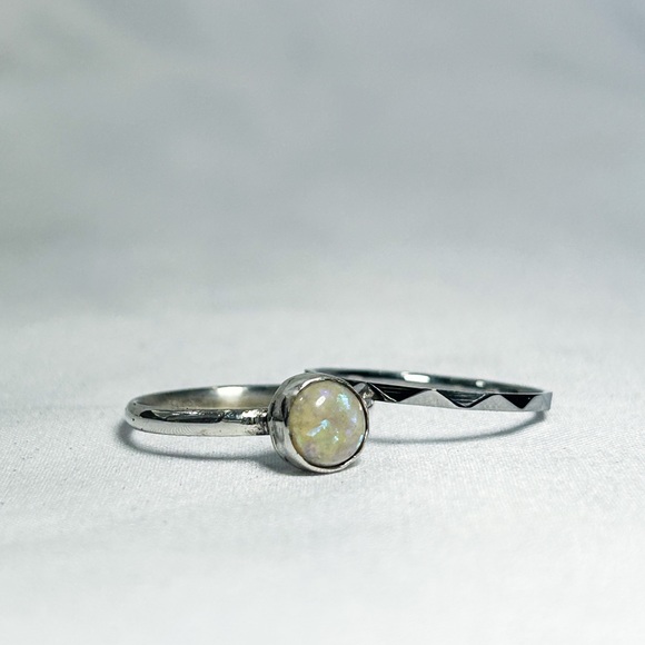 Sterling silver Lightning Ridge Australian Opal Ring Set - Picture 1 of 2